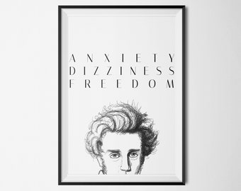 Affiche de citation de Kierkegaard - L'anxiété est le vertige de la liberté - Téléchargement immédiat