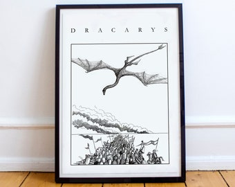 HOTD Poster - Dracarys - Caraxes and Army - GOT Print