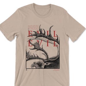 Geralt of Rivia Quote T Shirt - Evil is Evil - &quot;I’d rather not choose at all&quot; - Fiend  - Design Premium Unisex T-Shirt - Tan - Cream