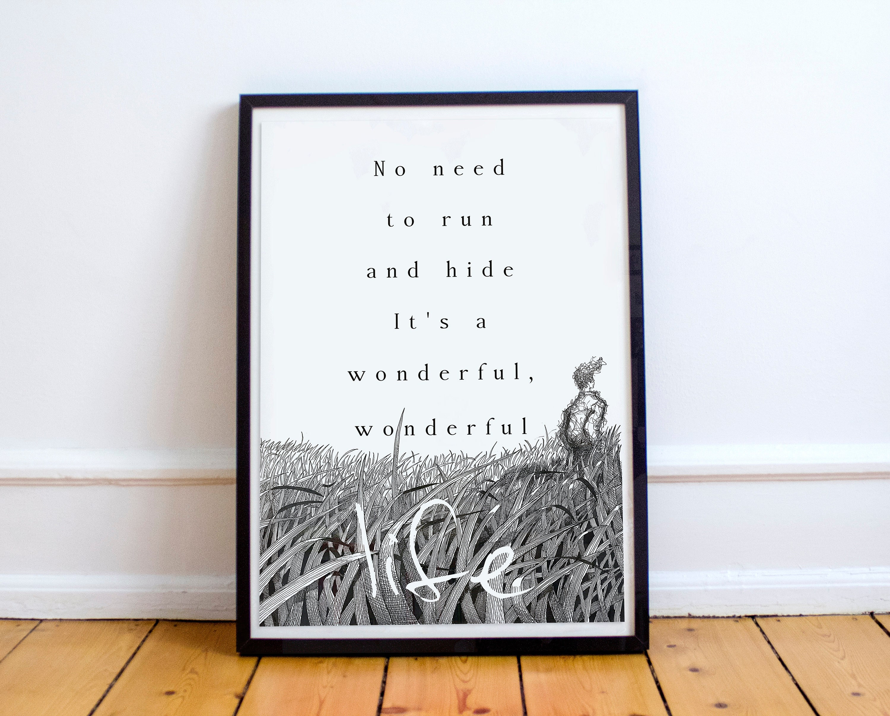 Wonderful Wonderful Life - Black - 80s Hit Music - Lyrics Poster - Ink Drawing - Art Print - Ink Drawing - Physical Print