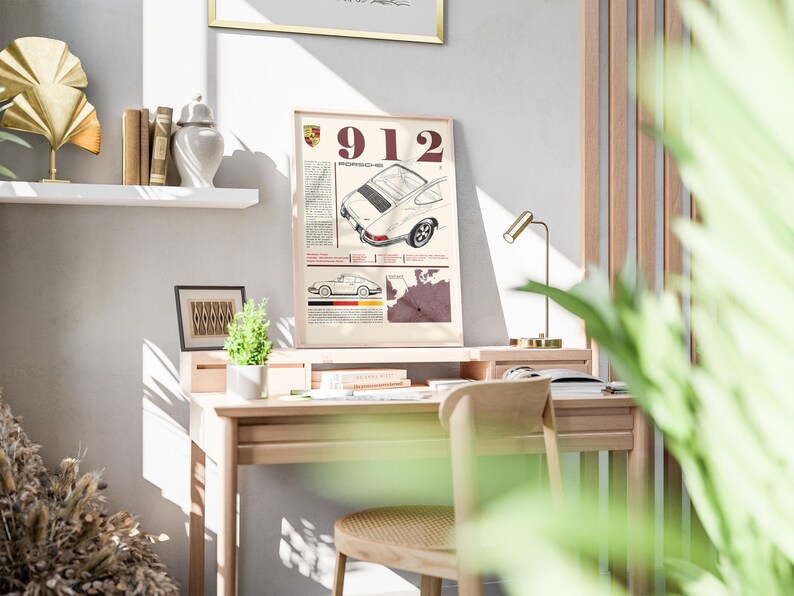 Porsche 912 1966 Midcentury German Classic Car Poster Instant Download