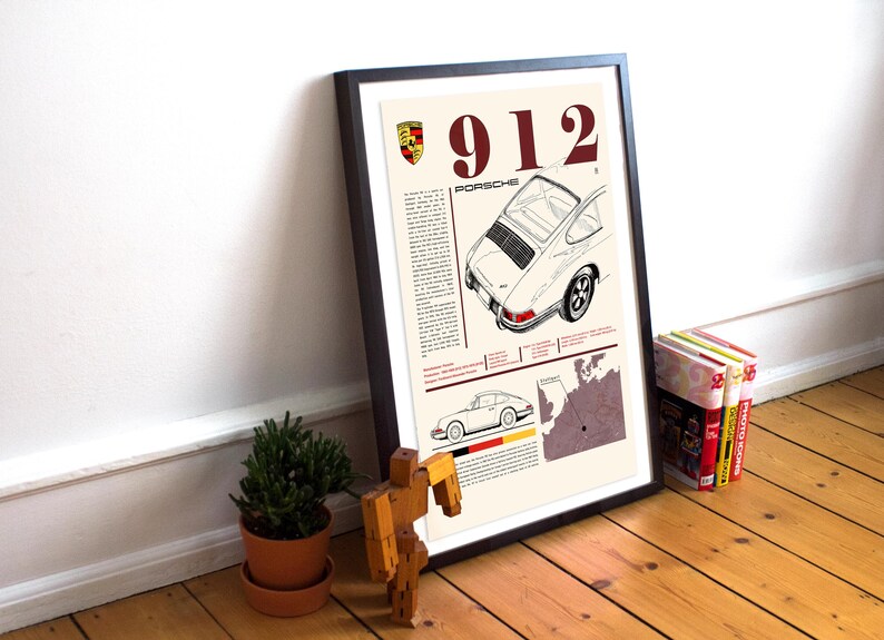 Porsche 912 1966 Midcentury German Classic Car Poster Instant Download
