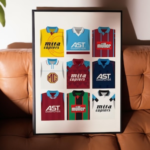 Aston Villa FC Retro Kit Collection Poster | Home Decor Unframed Football club Print Wall Art Classic Kit A4 A3 A2 A1 A0