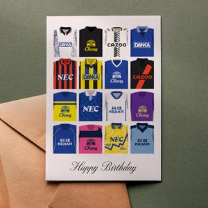 Everton verjaardagskaart retro shirts | Wenskaart Happy Birthday Voetbalclub Klassiek Kit 5 x 7