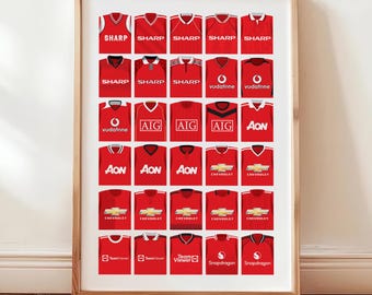 Manchester United Football Kit History Poster: Retro Football Club Wall Art Print