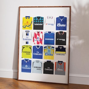 Chelsea FC Retro Kit História Poster | Decoração para casa Sem moldura Futebol clube Impressão Arte de parede Kit clássico A4 A3 A2 A1 A0