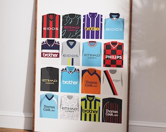 Manchester City Retro Kit History Art Print: Football Club Unframed Poster