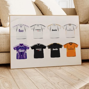 Real Madrid Classic Shirts Poster | Home Decor Unframed Football club Print Wall Art A4 A3 A2 A1 A0