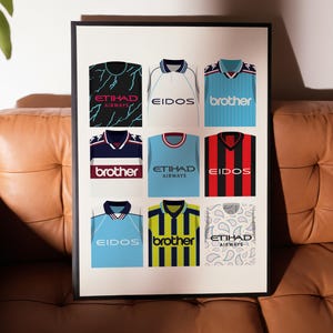 Manchester City Retro Kit Collection Poster | Home Decor Unframed Football club Print Wall Art Classic Kit A4 A3 A2 A1 A0