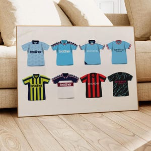 Manchester City Classic Shirts Poster | Home Decor Unframed Football club Print Wall Art Classic Kit A4 A3 A2 A1 A0