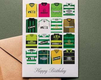Celtic FC Birthday Card: Retro Football Shirts (5x7)