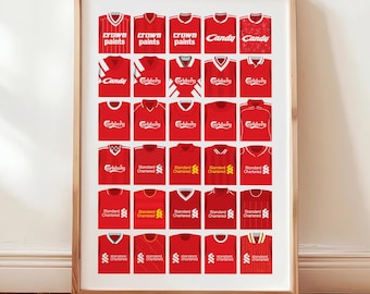 Liverpool Football Kit History Poster: Retro Football Club Wall Art Print