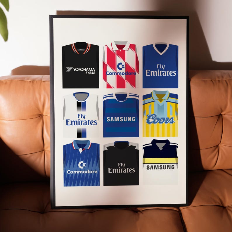 Chelsea Retro Kit History Art Print: Football Club Wall Decor Unframed Poster Kit Collection (9)
