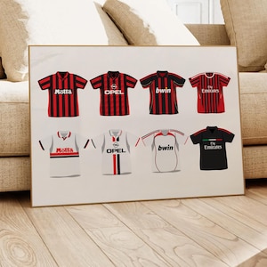 AC Milan Classic Shirts Poster | Home Decor Unframed Football club Print Wall Art Classic Kits A4 A3 A2 A1 A0