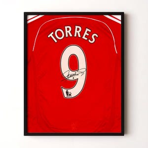Impressão emoldurada da camisa nº 9 de Fernando Torres, Liverpool 2006-08 | 53 x 43 cm
