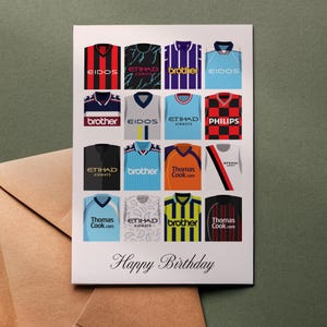 Geburtstagskarte vonManchester City Retro Shirts | Grußkarte Happy Birthday Football Club Classic Kit 5x7