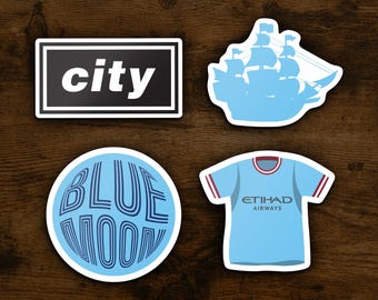 Manchester City Stickers MCFC | Set of 4 Vinyl Stickers Waterproof Football Club