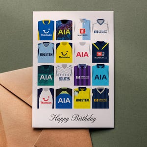 Retro shirts Tottenham Hotspur verjaardagskaart | Wenskaart Happy Birthday Voetbalclub Klassiek Kit 5 x 7