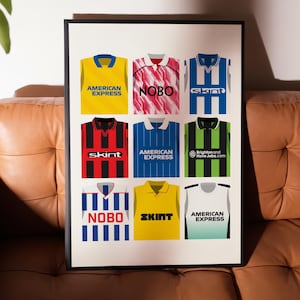 Brighton Hove Albion Retro Kit Collection Poster | Home Decor Unframed Football club Print Wall Classic Kit A4 A3 A2 A1 A0