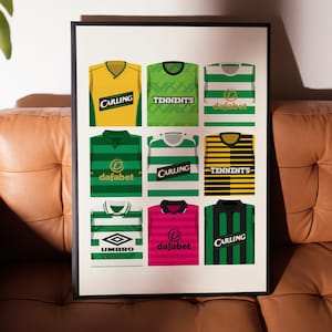 Celtic FC Retro Kit Collection Poster | Home Decor Unframed Football club Print Wall Art Classic Kit A4 A3 A2 A1 A0