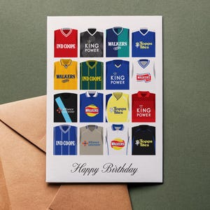 Leicester City Geburtstagskarte Retro Shirts | Grußkarte Happy Birthday Football Club Classic Kit 5x7