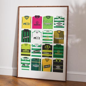 Celtic FC Retro Kit History Poster | Home Decor Unframed Football club Print Wall Art Classic Kit A4 A3 A2 A1 A0