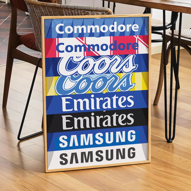 Chelsea Retro Kit History Art Print: Football Club Wall Decor Unframed Poster Retro Shirt Stack