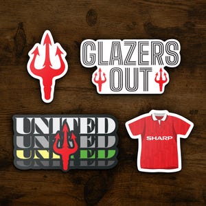 Juego de 4 pegatinas del Manchester United (MUFC) / Pegatinas de vinilo impermeables del club de fútbol
