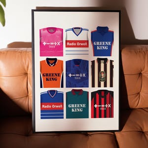Ipswich Town Retro Kit Collection Poster | Home Decor Unframed Football club Print Wall Art Classic Kit A4 A3 A2 A1 A0