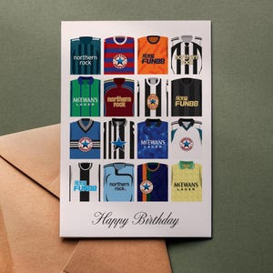 Newcastle United retro shirts verjaardagskaart | Wenskaart Happy Birthday Voetbalclub Klassiek Kit 5 x 7