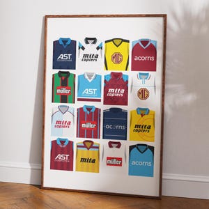 Aston Villa FC Retro Kit History Poster | Home Decor Unframed Football club Print Wall Art Classic Kit A4 A3 A2 A1 A0