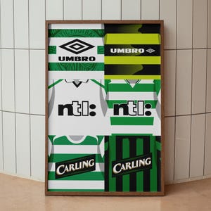 Celtic FC Retro Shirts Poster: Football Club Wall Art