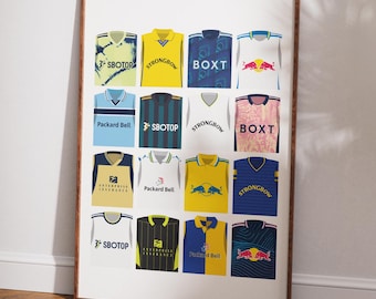 Leeds United Retro Kit History Poster | Home Decor Unframed Football club Print Wall Art Classic Kit A4 A3 A2 A1 A0