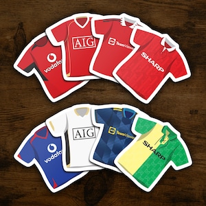 Adesivos Manchester United Kits Clássicos | Conjunto de 8 Adesivos de Vinil À Prova D'Água Clube de Futebol