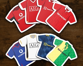 Manchester United Stickers Classic Kits | Set of 8 Vinyl Stickers Waterproof Football Club