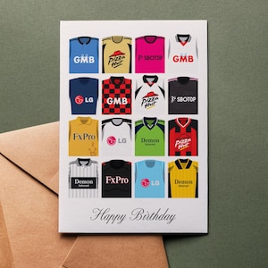 Retro shirts Fulham FC verjaardagskaart | Wenskaart Happy Birthday Voetbalclub Klassiek Kit 5 x 7