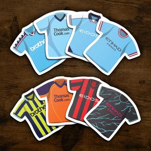 Manchester City Adesivos Kits Clássicos | Conjunto de 8 Adesivos de Vinil À Prova D'Água Clube de Futebol