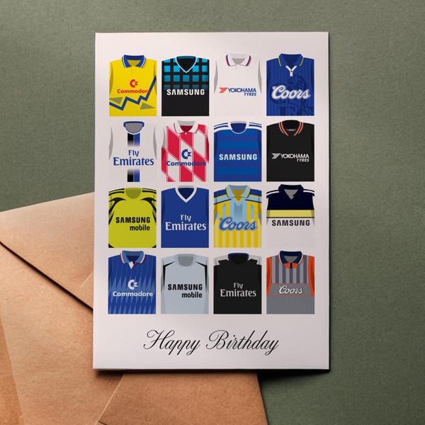 Chelsea Birthday Card: Retro Football Shirts (5x7)