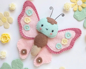 Felt PDF sewing pattern - Cute little butterfly - felt Easter ornament, Easter tree, spring decoration, digital item