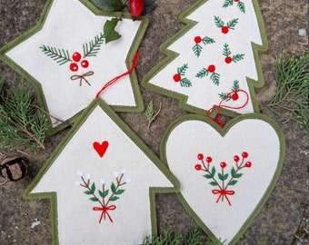 Felt PDF pattern - Flat embroidered Christmas Ornaments - sewing pattern, digital item, Christmas decoration, DIY