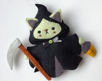 Grim Reapurr Felt Ornament PDF Sewing Pattern - Halloween Cat