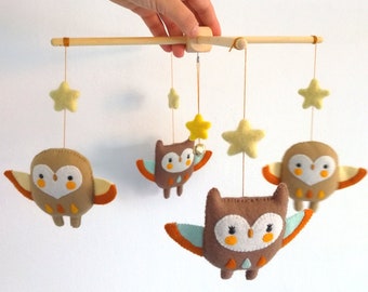 PDF sewing pattern - Totem owls mobile - DIY baby crib mobile, felt owls, felt softies, owl ornaments, easy sewing project