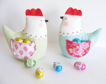 Patrón de costura en PDF de fieltro: gallina de Pascua con bolsillo: patrón de costura fácil, decoración del hogar de primavera/Pascua, proyecto de costura de fieltro y tela