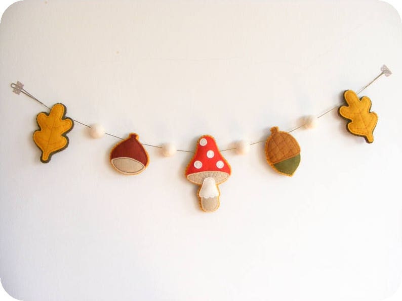 Felt PDF sewing pattern Felt autumn garland chestnut, acorn, mushroom and leaves ornaments. Digital item, fall/autumn decor image 4