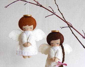 Felt PDF sewing pattern - Felt angels. Christmas tree ornaments, boy and girl angels, easy sewing pattern, angel softies, digital item