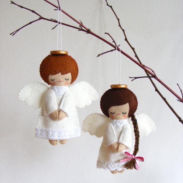 Felt PDF sewing pattern - Felt angels. Christmas tree ornaments, boy and girl angels, easy sewing pattern, angel softies, digital item