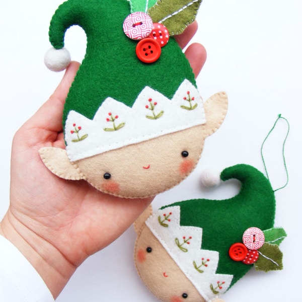 Felt Christmas Elf Ornament Sewing Pattern: Embroidered Decoration (PDF Pattern)