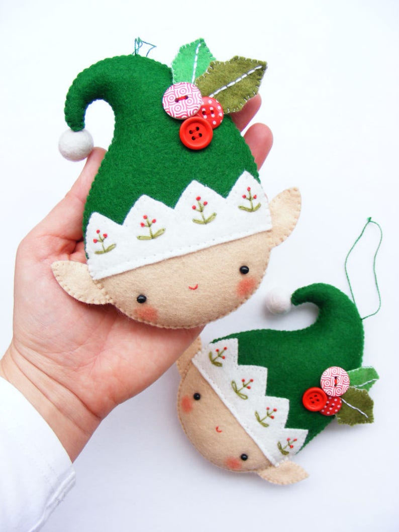 Felt PDF sewing pattern Christmas elf Felt Christmas ornament, hand sewing, embroidered festive decoration, digital item image 1