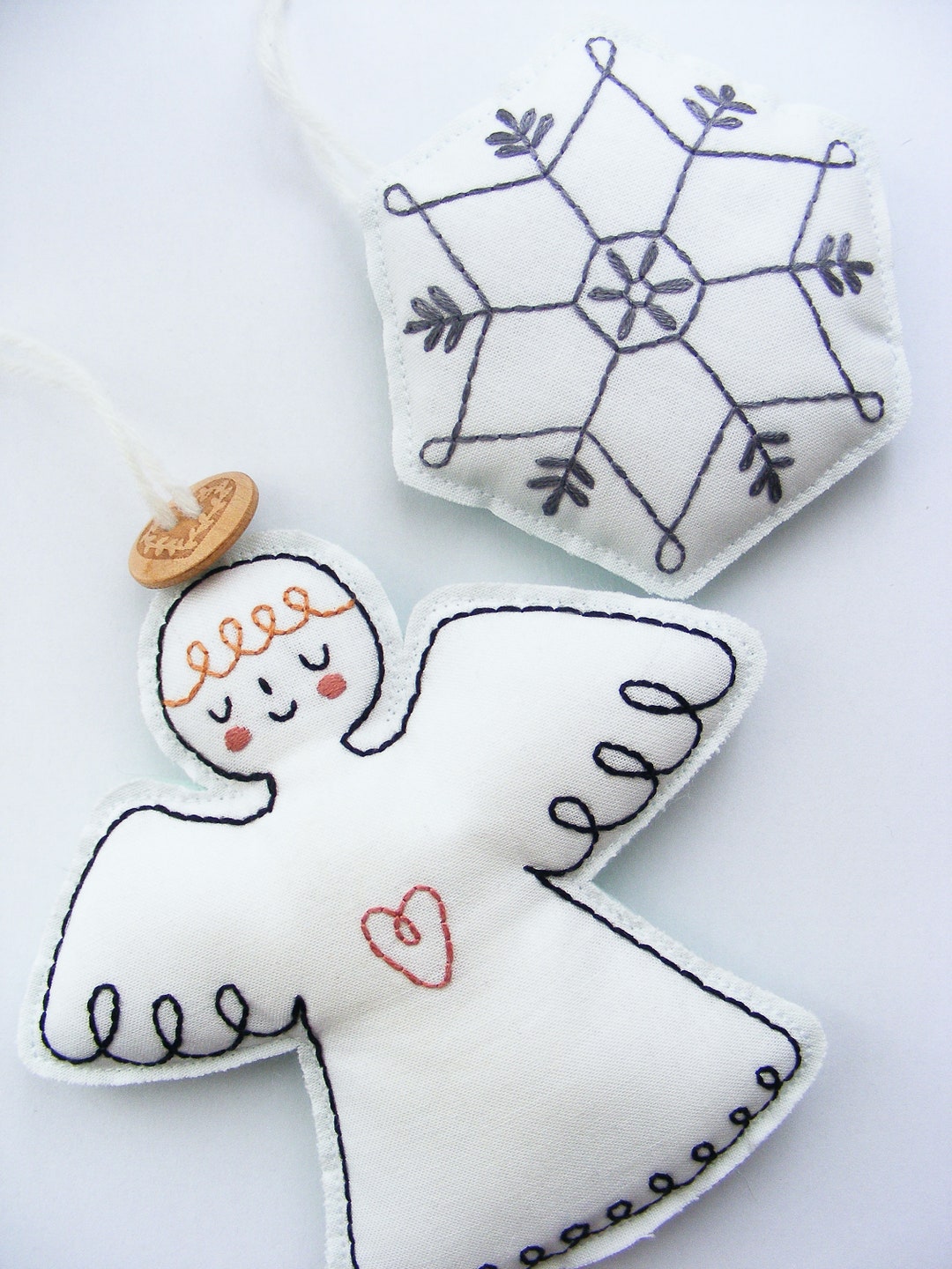 PDF Sewing Pattern - Embroidered Angel and Snowflake - Christmas ...