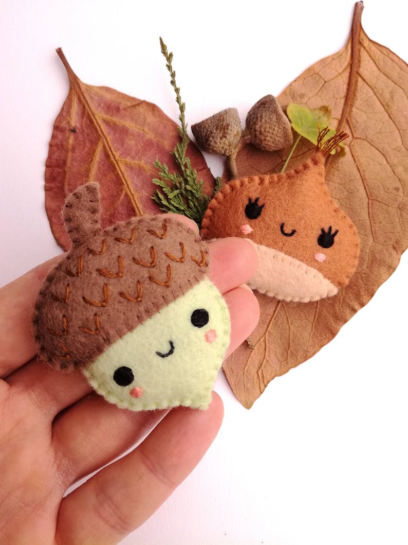 Felt PDF sewing pattern Acorn and Chestnut. Cute felt brooches, fall / autumn accessory, DIY sewing project image 4